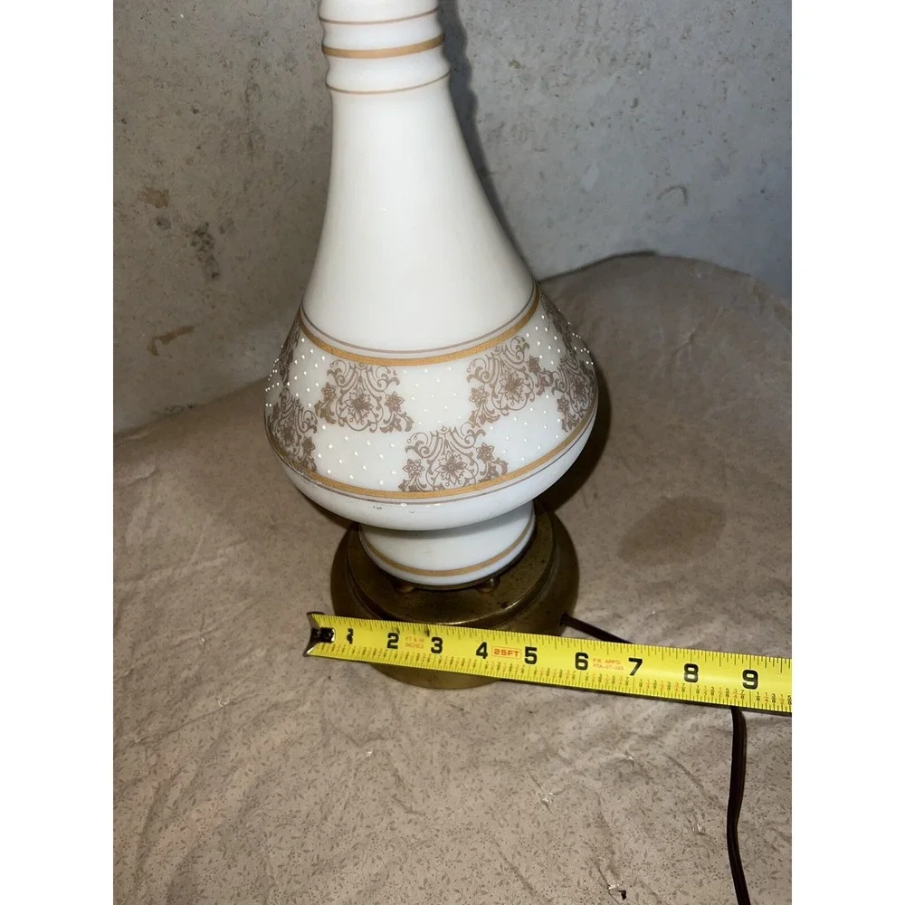 Vintage Leviton Porcelain Lamp Brass Patina White Gold Floral Glamour Style